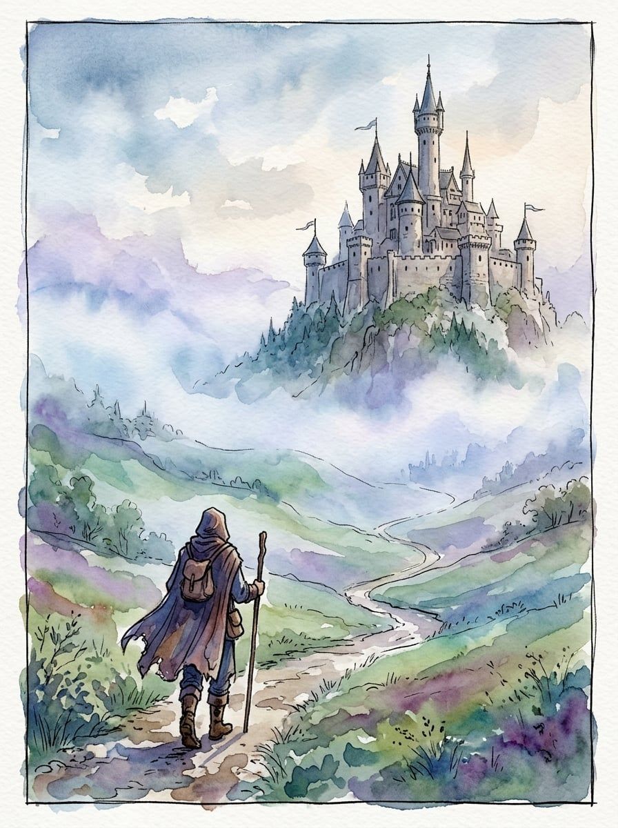 Watercolor art style example showing Soft, painterly brushstrokes with dreamy, atmospheric compositions